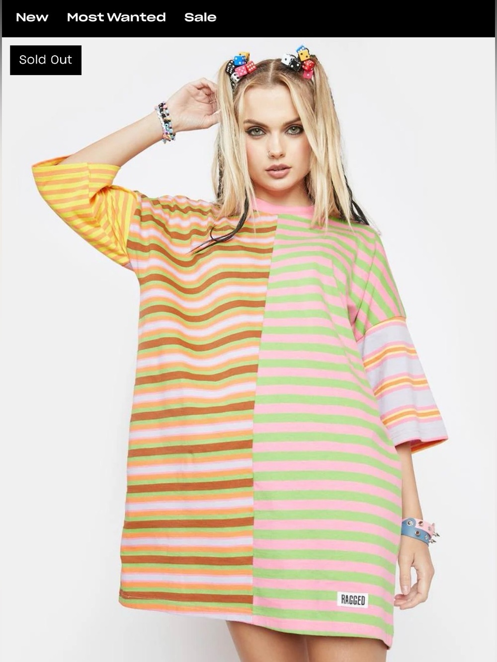 The Ragged Priest Record Dress Multicolor Patchwork Oversized Tee Dress S
